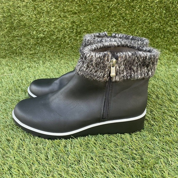 Adrienne Vittadini Sport Womens Trapeza Black Ankle Boots Faux Fur Trim Size 9M - Picture 2 of 10